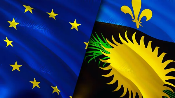 Európai Unió Guadeloupe Lobogói Integető Zászló Design Európai Unió Guadeloupe — Stock Fotó