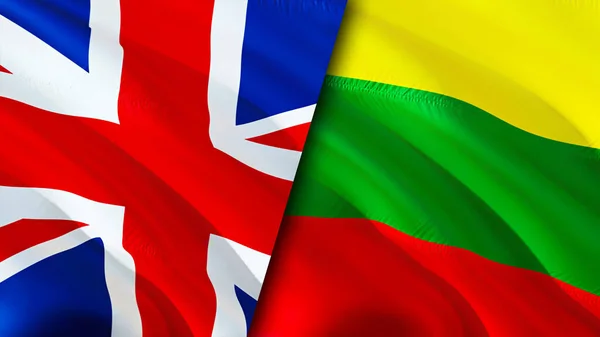 United Kingdom and Lithuania flags. 3D Waving flag design. United Kingdom Lithuania flag, picture, wallpaper. United Kingdom vs Lithuania image,3D rendering. United Kingdom Lithuania relation