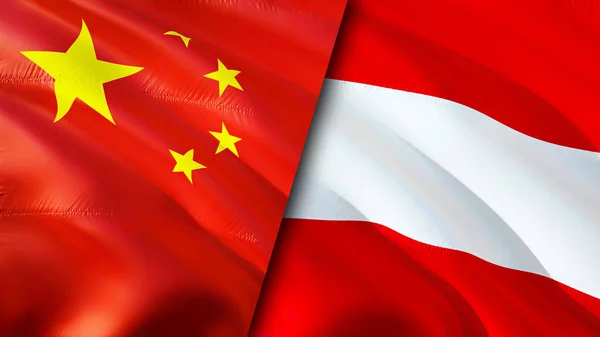 China and Austria flags. 3D Waving flag design. China Austria flag, picture, wallpaper. China vs Austria image,3D rendering. China Austria relations alliance and Trade,travel,tourism concep
