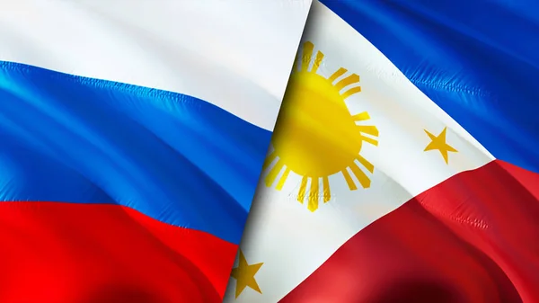 Russia and Philippines flags. 3D Waving flag design. Russia Philippines flag, picture, wallpaper. Russia vs Philippines image,3D rendering. Russia Philippines relations alliance an