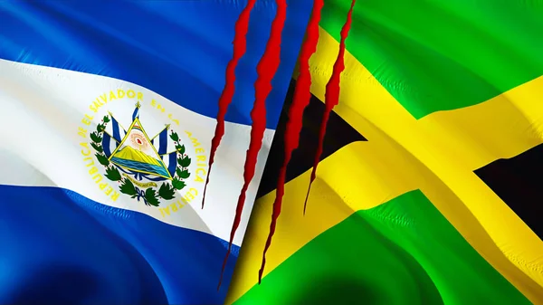 Banderas Salvador Jamaica Con Concepto Cicatriz Ondeando Bandera Renderizado Concepto — Foto de Stock