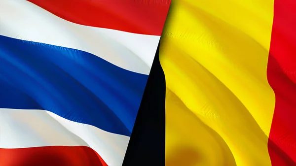 Thailand and Belgium flags. 3D Waving flag design. Thailand Belgium flag, picture, wallpaper. Thailand vs Belgium image,3D rendering. Thailand Belgium relations alliance and Trade,travel,touris