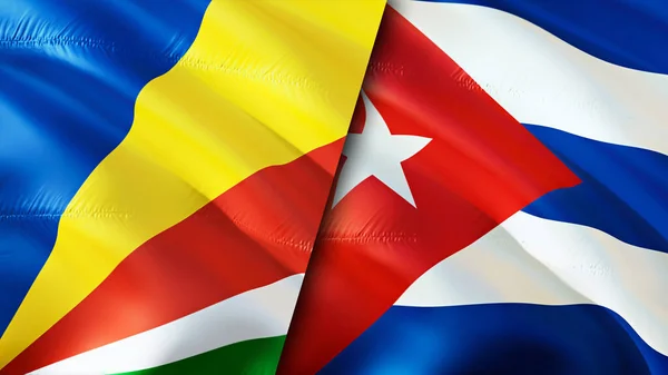 Seychelles and Cuba flags. 3D Waving flag design. Seychelles Cuba flag, picture, wallpaper. Seychelles vs Cuba image,3D rendering. Seychelles Cuba relations alliance and Trade,travel,tourism concep