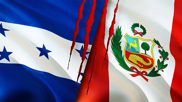 Honduras Peru Flagi Blizną Koncepcji Macha Flagą Renderowania Koncepcja Konfliktu — Zdjęcie stockowe