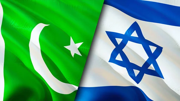 Pakistan and Israel flags. 3D Waving flag design. Pakistan Israel flag, picture, wallpaper. Pakistan vs Israel image,3D rendering. Pakistan Israel relations alliance and Trade,travel,tourism concep