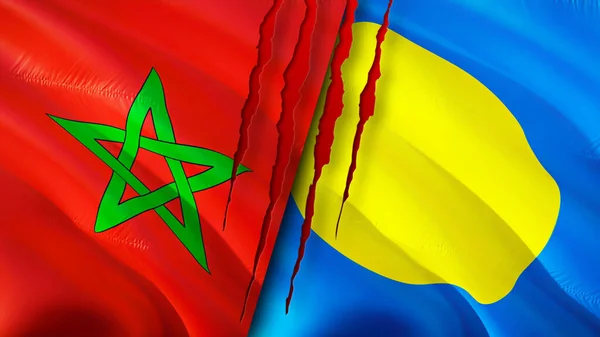 Marokko Und Palau Flaggen Mit Narbenkonzept Fahnenschwenken Rendering Marokko Und — Stockfoto