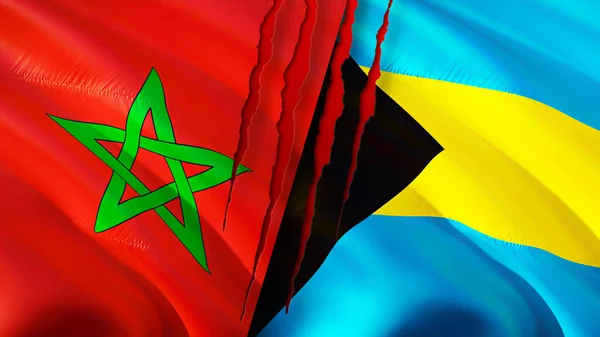 Marokko Und Bahamas Flaggen Mit Narbenkonzept Fahnenschwenken Rendering Marokko Und — Stockfoto