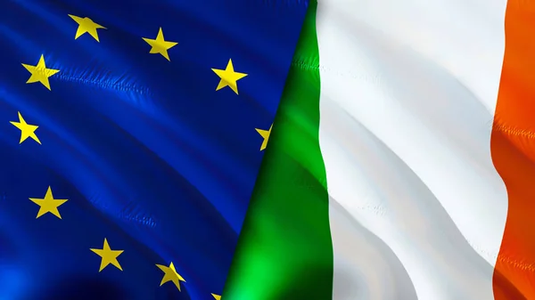 Vlaggen Van Europese Unie Ierland Waving Vlag Ontwerp Europese Unie — Stockfoto