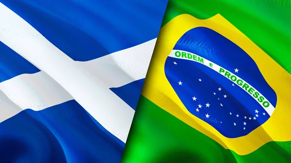 Scotland and Brazil flags. 3D Waving flag design. Scotland Brazil flag, picture, wallpaper. Scotland vs Brazil image,3D rendering. Scotland Brazil relations alliance and Trade,travel,tourism concep