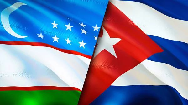 Uzbekistan and Cuba flags. 3D Waving flag design. Uzbekistan Cuba flag, picture, wallpaper. Uzbekistan vs Cuba image,3D rendering. Uzbekistan Cuba relations alliance and Trade,travel,tourism concep