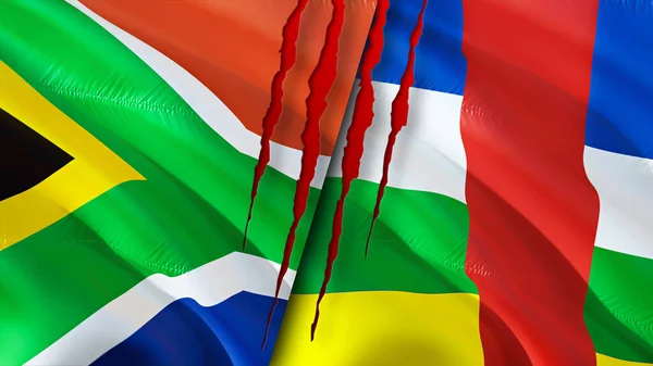 Banderas Sudáfrica República Centroafricana Con Concepto Cicatriz Bandera Ondeante Representación — Foto de Stock