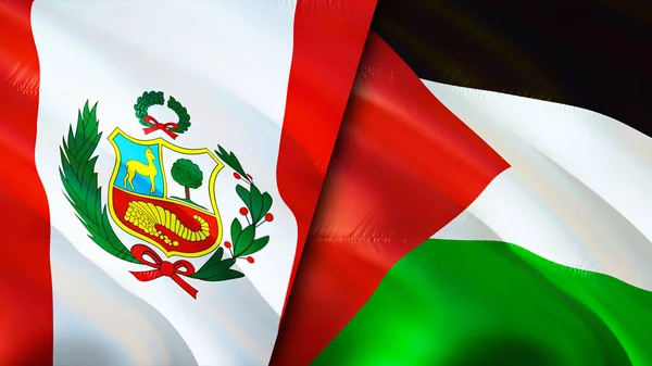 Peru and Palestine flags. 3D Waving flag design. Peru Palestine flag, picture, wallpaper. Peru vs Palestine image,3D rendering. Peru Palestine relations alliance and Trade,travel,tourism concep