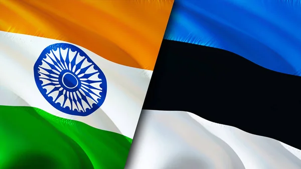 India and Estonia flags. 3D Waving flag design. India Estonia flag, picture, wallpaper. India vs Estonia image,3D rendering. India Estonia relations alliance and Trade,travel,tourism concep