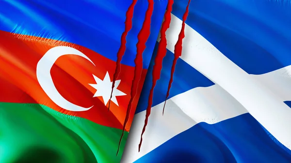 Azerbaijan and Scotland flags with scar concept. Waving flag,3D rendering. Azerbaijan and Scotland conflict concept. Azerbaijan Scotland relations concept. flag of Azerbaijan and Scotlan