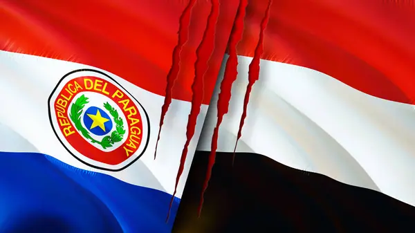 Bandiere Paraguay Yemen Con Concetto Cicatrice Bandiera Sventolante Rendering Concetto — Foto Stock