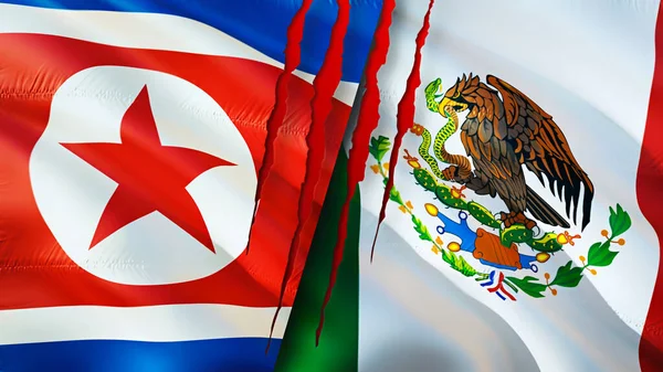 Severní Korea Mexiko Vlajky Koncepcí Jizvy Vlnění Vlajky Vykreslování Koncept — Stock fotografie