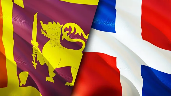 Sri Lanka and Dominican Republic flags. 3D Waving flag design. Sri Lanka Dominican Republic flag, picture, wallpaper. Sri Lanka vs Dominican Republic image,3D rendering. Sri Lanka Dominican Republi