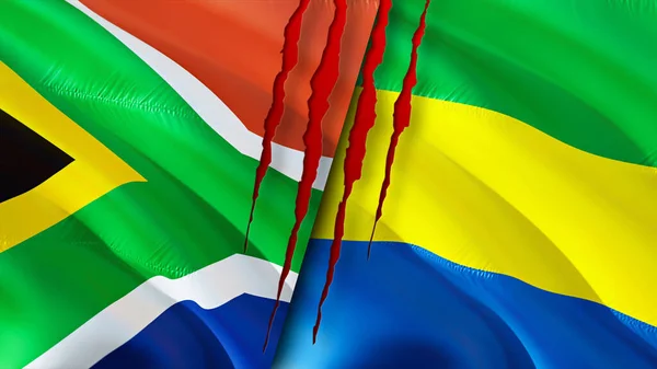 South Africa Gabon Flags Scar Concept Waving Flag Rendering South — Stock Photo, Image