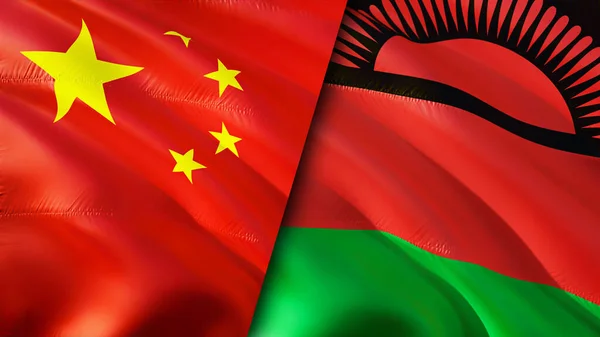 China and Malawi flags. 3D Waving flag design. China Malawi flag, picture, wallpaper. China vs Malawi image,3D rendering. China Malawi relations alliance and Trade,travel,tourism concep