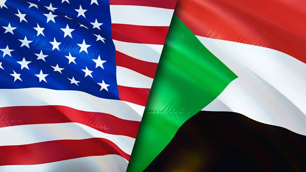 USA and Sudan flags. 3D Waving flag design. USA Sudan flag, picture, wallpaper. USA vs Sudan image,3D rendering. USA Sudan relations alliance and Trade,travel,tourism concep