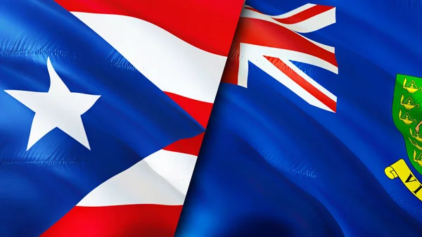 波多黎各和英属维尔京群岛的国旗 3D波浪旗帜设计 英属维尔京群岛的国旗 波多黎各对英属维尔京群岛的图像 3D渲染 — 图库照片