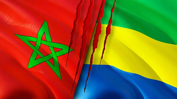 Drapeaux Maroc Gabon Avec Concept Cicatrice Drapeau Rendu Concept Conflit — Photo