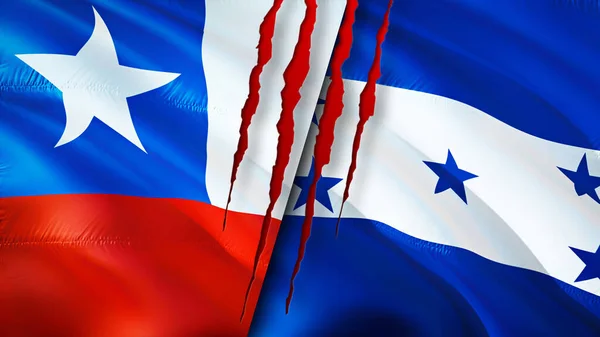 Флаги Чили Гондураса Шрамом Флажок Рендеринг Концепция Конфликта Чили Гондурасе — стоковое фото