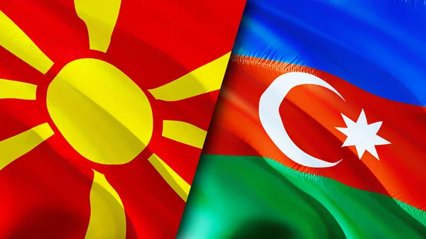 North Macedonia and Azerbaijan flags. 3D Waving flag design. North Macedonia Azerbaijan flag, picture, wallpaper. North Macedonia vs Azerbaijan image,3D rendering. North Macedonia Azerbaija