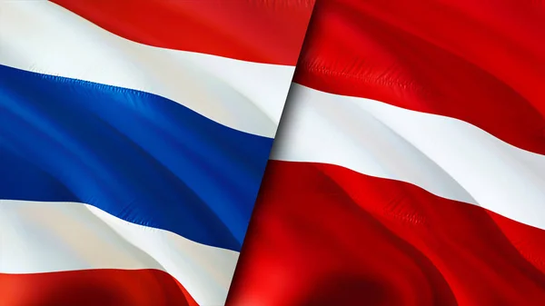 Прапори Латвії Таїланду Waving Flag Прапор Латвії Фото Шпалери Таїланд — стокове фото