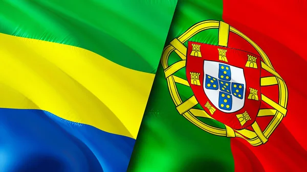 ガボンとポルトガルの旗 3D波動旗のデザイン ガボンポルトガル国旗 ガボン対ポルトガルの画像 3Dレンダリング ガボンポルトガル関係と貿易 観光コンプ — ストック写真