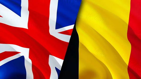 United Kingdom and Belgium flags. 3D Waving flag design. United Kingdom Belgium flag, picture, wallpaper. United Kingdom vs Belgium image,3D rendering. United Kingdom Belgium relations alliance an