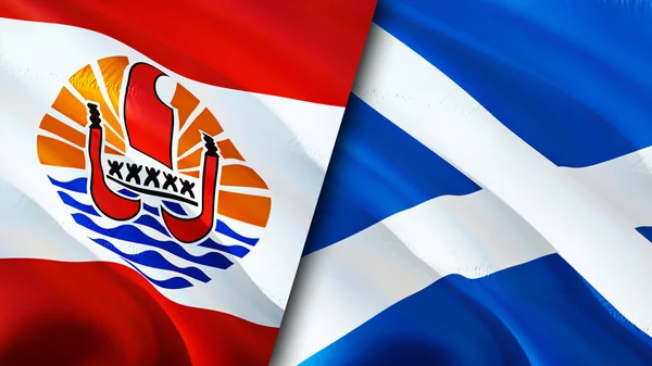 French Polynesia and Scotland flags. 3D Waving flag design. French Polynesia Scotland flag, picture, wallpaper. French Polynesia vs Scotland image,3D rendering. French Polynesia Scotland relation