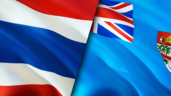 泰国和斐济的国旗 3D波浪旗帜设计 泰国国旗 泰国对斐济的图像 3D渲染 泰国斐济关系联盟与贸易 — 图库照片