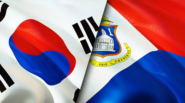 Flaggen Von Südkorea Und Sint Maarten Fahnenschwenken Südkorea Sint Maarten — Stockfoto