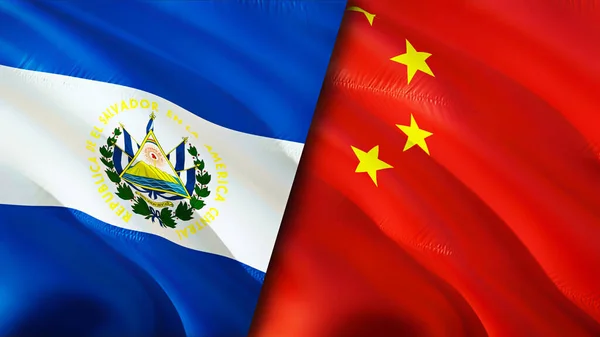 El Salvador and China flags. 3D Waving flag design. El Salvador China flag, picture, wallpaper. El Salvador vs China image,3D rendering. El Salvador China relations war alliance concept.Trade