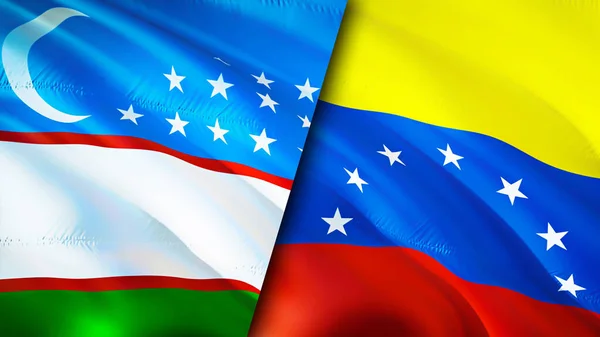 Uzbekistan and Venezuela flags. 3D Waving flag design. Uzbekistan Venezuela flag, picture, wallpaper. Uzbekistan vs Venezuela image,3D rendering. Uzbekistan Venezuela relations alliance an