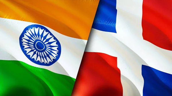 India and Dominican Republic flags. 3D Waving flag design. India Dominican Republic flag, picture, wallpaper. India vs Dominican Republic image,3D rendering. India Dominican Republic relation
