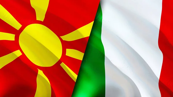 North Macedonia and Italy flags. 3D Waving flag design. North Macedonia Italy flag, picture, wallpaper. North Macedonia vs Italy image,3D rendering. North Macedonia Italy relations alliance an