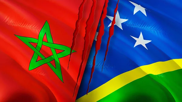 Marokko Und Die Salomonen Flaggen Mit Narbenkonzept Fahnenschwenken Rendering Marokko — Stockfoto