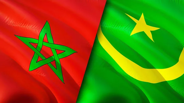 Marokkó Mauritánia Zászlói Integető Zászló Design Marokkó Mauritánia Zászló Kép — Stock Fotó