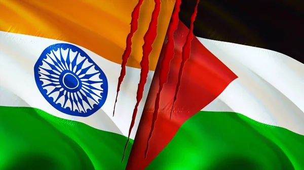 India Palestine Flags Scar Concept Waving Flag Rendering India Palestine — Stock Photo, Image