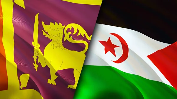 Sri Lanka and Western Sahara flags. 3D Waving flag design. Sri Lanka Western Sahara flag, picture, wallpaper. Sri Lanka vs Western Sahara image,3D rendering. Sri Lanka Western Sahara relation