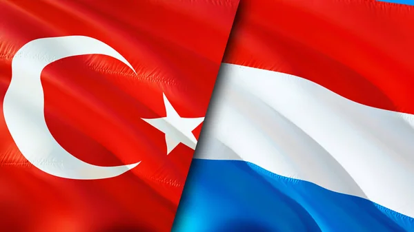 Törökország Luxemburg Lobogója Integető Zászló Design Törökország Luxemburg Zászló Kép — Stock Fotó