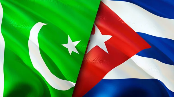 Pakistan and Cuba flags. 3D Waving flag design. Pakistan Cuba flag, picture, wallpaper. Pakistan vs Cuba image,3D rendering. Pakistan Cuba relations alliance and Trade,travel,tourism concep