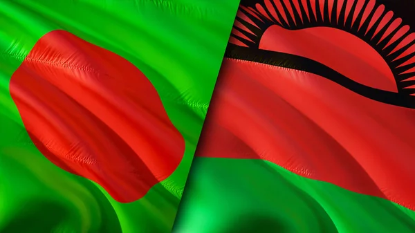 Flaggen Von Bangladesch Und Malawi Fahnenschwenken Bangladesch Malawi Flagge Bild — Stockfoto