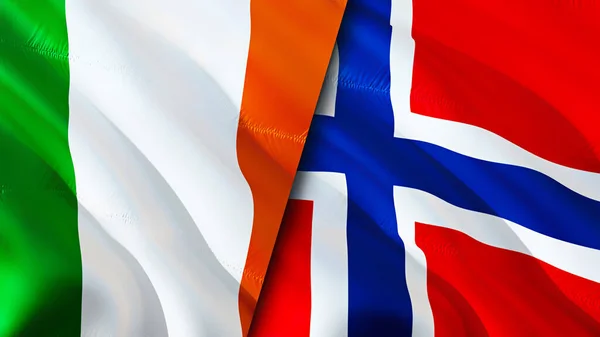 Прапори Ірландії Норвегії Waving Flag Ірландія Прапор Норвегії Фотографія Шпалери — стокове фото