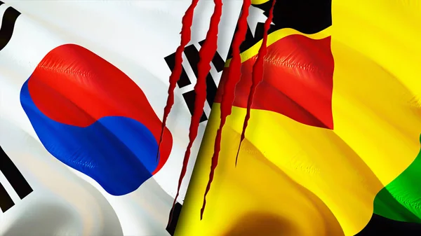 South Korea Nevis Island Flags Scar Concept Waving Flag Rendering — Stock Photo, Image