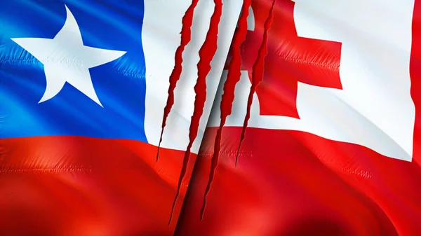 Banderas Chile Tonga Con Concepto Cicatriz Bandera Ondeante Representación Chile —  Fotos de Stock