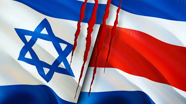 Banderas Israel Costa Rica Con Concepto Cicatriz Bandera Ondeante Representación — Foto de Stock