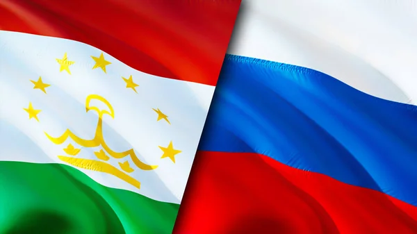 Tajikistan and Russia flags. 3D Waving flag design. Tajikistan Russia flag, picture, wallpaper. Tajikistan vs Russia image,3D rendering. Tajikistan Russia relations alliance and Trade,travel,touris